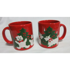 Waechtersbach Red Teddy Bears & Christmas Tree Scotty Dog Coffee Mug W. Germany